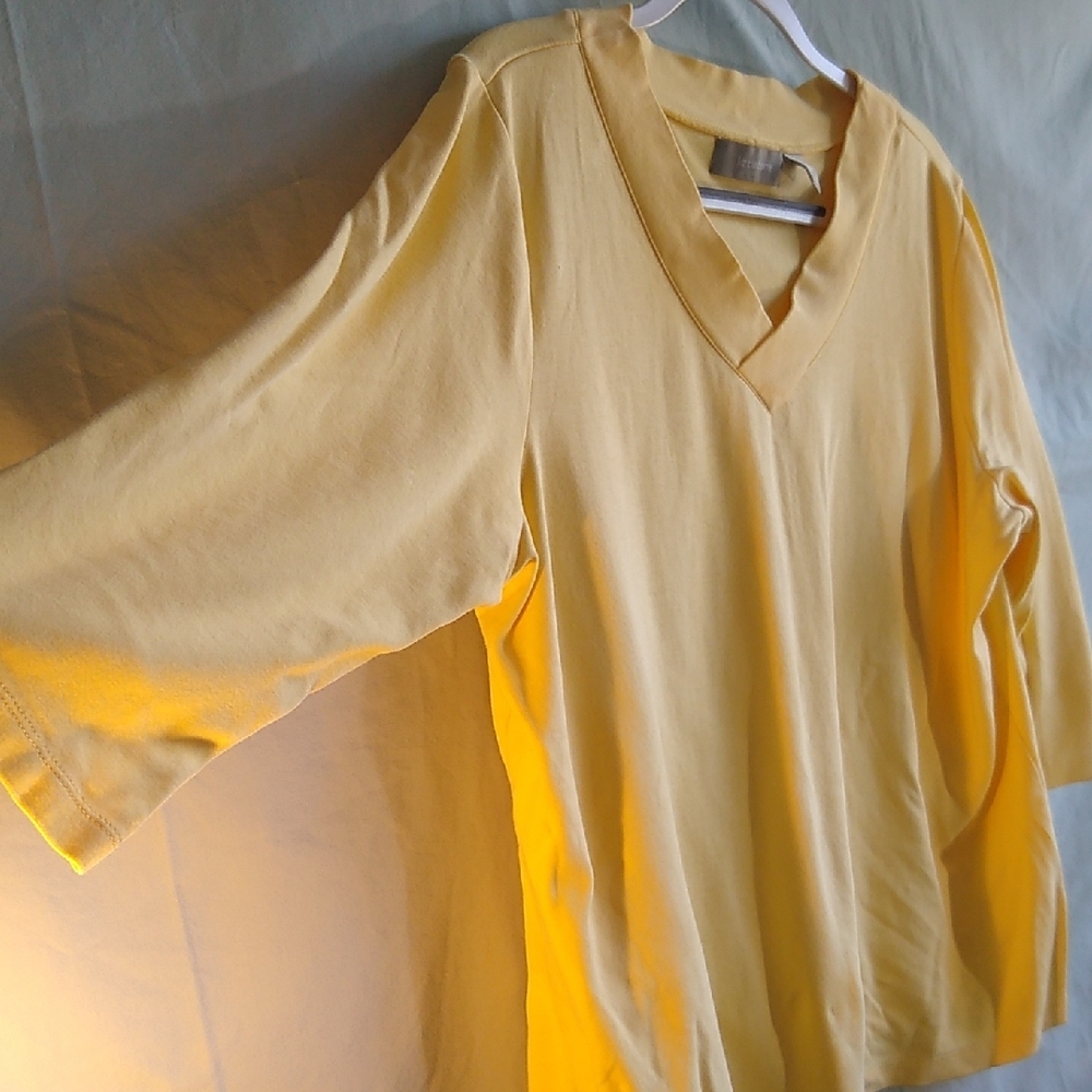 Liz Claiborne 1X Baby-Yellow 3/4 Sleeve V-Neck Top - Picture 6 of 10
